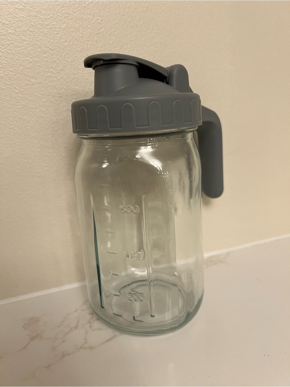Gray Glass Mason-Style Jar with Spill-Resistant Lid